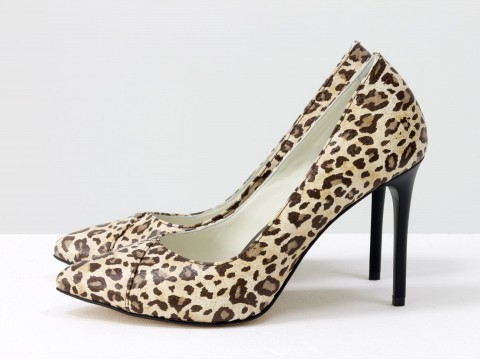 Леопардові жіночі туфлі зі шкіри на глянцевій шпильці, Д-31-02