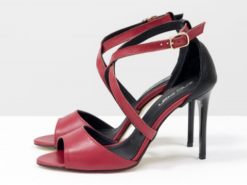 Туфлі з відкритим носком червоного кольору на шпильці, С-17043-05.