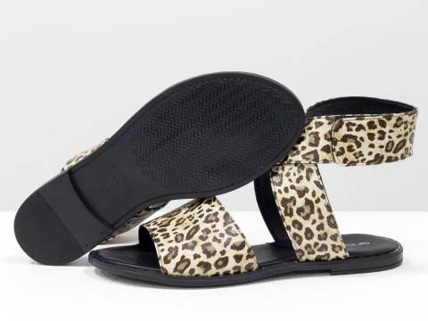 Леопардові босоніжки на низькому ходу з натуральної шкіри, С-608-23