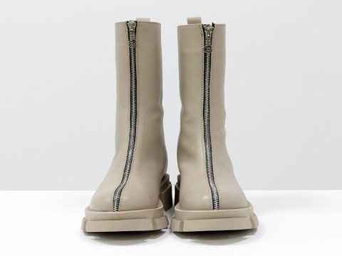 Завышенные нюдовые ботинки  из натуральной  кожи с молнией, Б-2101-02