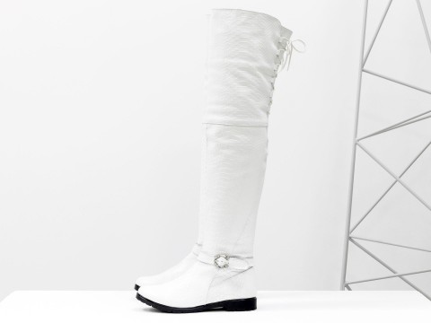 Білі високі чоботи ботфорти зі шкіри пітон, М-17084-05.