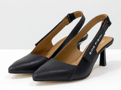 Дизайнерські туфлі-човники на підборах "рюмочка" з натуральної італійської шкіри чорного кольору, С-2140-01