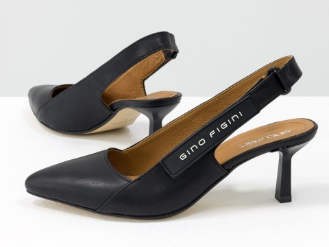 Дизайнерські туфлі-човники на підборах "рюмочка" з натуральної італійської шкіри чорного кольору, С-2140-01
