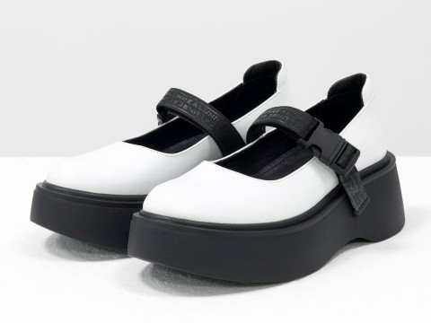 Туфлі з італійської шкіри білого кольору на потовщеній підошві, Т-2117-01.
