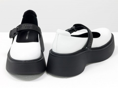 Туфлі з італійської шкіри білого кольору на потовщеній підошві, Т-2117-01.