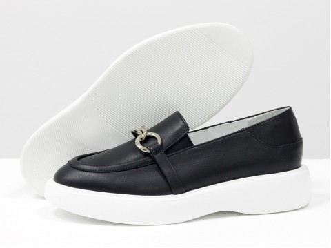 Туфли-лоферы из итальянской кожи черного цвета на утолщенной подошве, Т-2118-01
