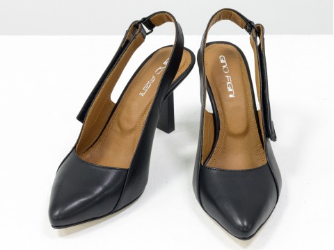 Дизайнерські туфлі-човники на високому підборі "рюмочка" з натуральної італійської шкіри чорного кольору, С-2114-01