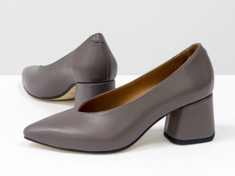 Дизайнерские туфли-перчатки на невысоком обтяжном каблуке из натуральной итальянской кожи серо-сиреневого цвета,  Т-2050-23