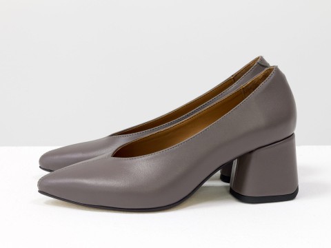 Дизайнерские туфли-перчатки на невысоком обтяжном каблуке из натуральной итальянской кожи серо-сиреневого цвета,  Т-2050-23