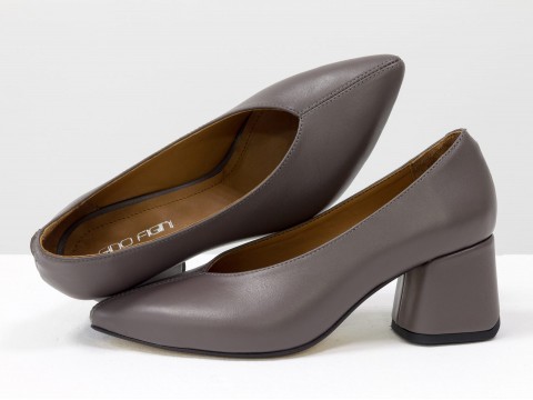 Дизайнерські туфлі-рукавички на невисокому обтяжному підборі з натуральної італійської шкіри сіро-бузкового кольору, Т-2050-23