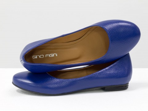 Літні балетки синього кольору з натуральної шкіри на тонкій підошві, Т-2110-03