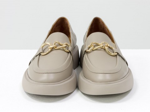 Туфли-лоферы из итальянской кожи бежевого цвета на утолщенной подошве в цвет, Т-2118-02