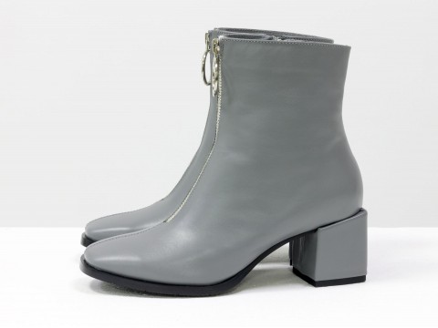 Женские классические ботинки серого цвета из натуральной кожи, Б-2077-03