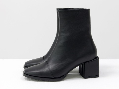 Женские классические ботинки черного цвета из натуральной кожи, Б-2086-04