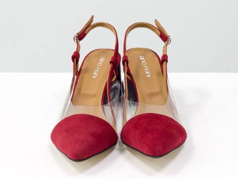 Червоні жіночі туфлі з натуральної італійської замші та вставками з м'якого силікону.