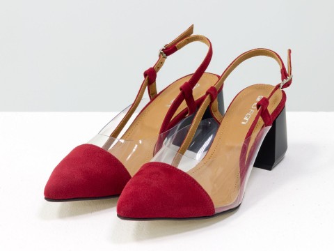 Червоні жіночі туфлі з натуральної італійської замші та вставками з м'якого силікону.