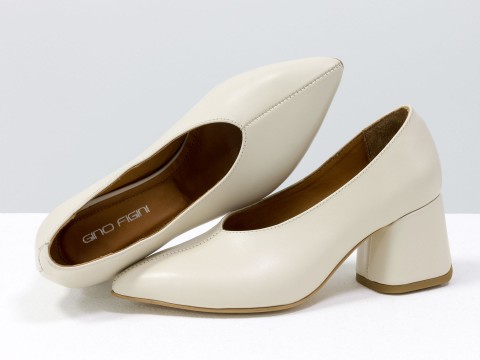 Дизайнерские туфли-перчатки на невысоком обтяжном каблуке из натуральной итальянской кожи молочного цвета,  Т-2050-02
