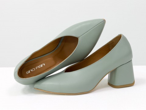 Дизайнерские туфли-перчатки на невысоком обтяжном каблуке из натуральной итальянской кожи серо-голубого цвета,  Т-2050-07