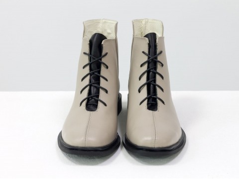 Жіночі черевики з квадратним носком з натуральної матової шкіри бежевого кольору, Б-19142-13
