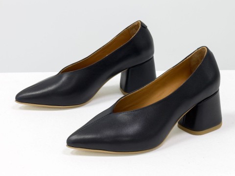 Дизайнерские туфли-перчатки на невысоком обтяжном каблуке из натуральной итальянской кожи черного цвета,  Т-2050-03