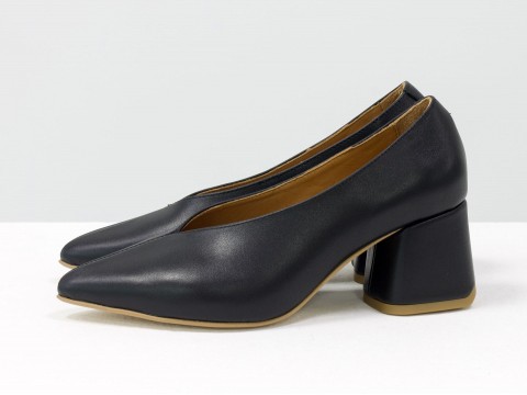 Дизайнерские туфли-перчатки на невысоком обтяжном каблуке из натуральной итальянской кожи черного цвета,  Т-2050-03