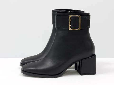 Женские классические ботинки черного цвета из натуральной кожи, Б-2061-01