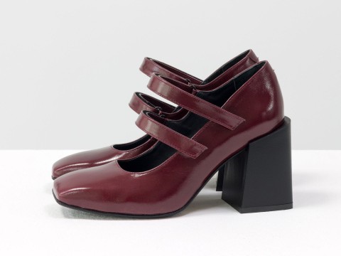 Дизайнерские туфли из натуральной лаковой кожи на устойчивом квадратном каблуке,  Т-2049-01