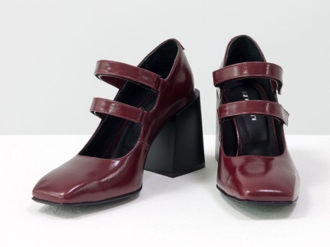 Дизайнерські туфлі з натуральної лакової шкіри на стійкому каблуці, Т-2049-01