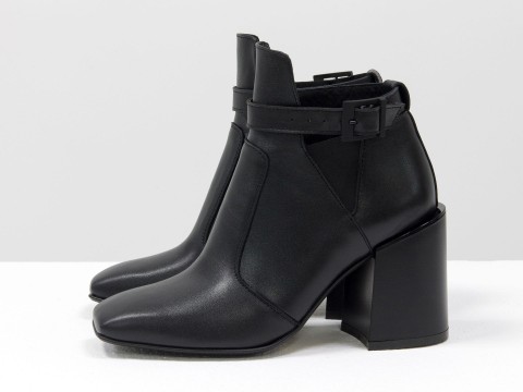 Класичні жіночі черевики чорного кольору з натуральної шкіри на стійкому підборі, Б-20100-01