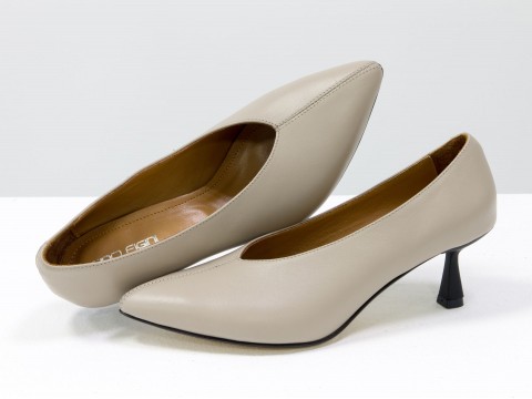Дизайнерские туфли-перчатки на невысоком каблуке "рюмочка" из натуральной итальянской кожи бежевого цвета,  Т-2050/1-01