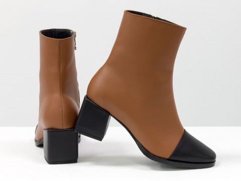 Жіночі черевики з натуральної рудої шкіри з чорним носиком, Б-2086-02