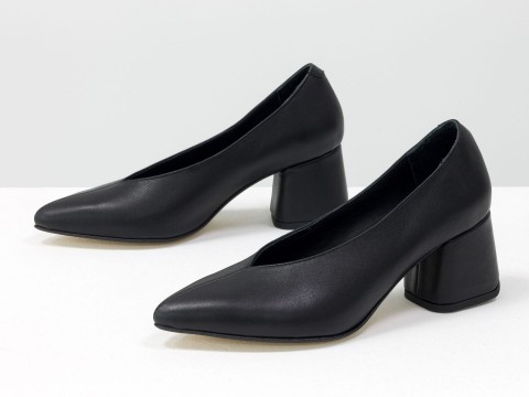 Дизайнерські туфлі-рукавички на невисокому каблучці з натуральної італійської шкіри чорного кольору, Т-2050-12