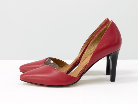 Красные туфли лодочки из натуральной кожи на шпильке, Т-1928-05