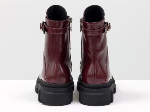 Жіночі лакові черевики з натуральної шкіри кольору бордо на шнурівці, Б-2065-01