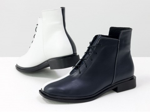 Дизайнерські черевики з натуральної матової шкіри чорно-білого кольору, Б-19142-15