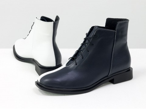 Дизайнерські черевики з натуральної матової шкіри чорно-білого кольору, Б-19142-15