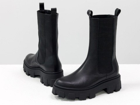 Завышенные черные ботинки "челси" из натуральной  кожи, Б-2078-01