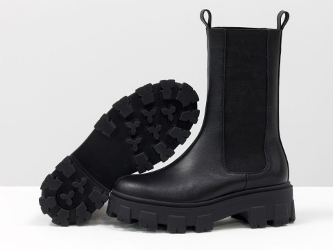 Завышенные черные ботинки "челси" из натуральной  кожи, Б-2078-01