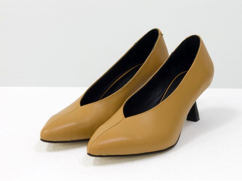 Дизайнерские туфли-перчатки на невысоком каблуке "рюмочка" из натуральной итальянской кожи табачного цвета,  Т-2050-13
