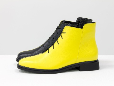 Дизайнерские ботинки из кожи черно-желтого цвета, Б-19142-17