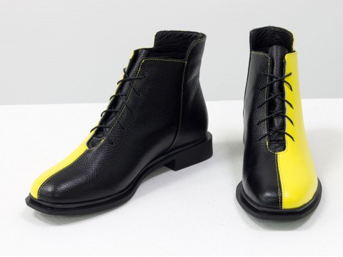 Дизайнерські черевики з натуральної шкіри чорно-жовтого кольору, Б-19142-17