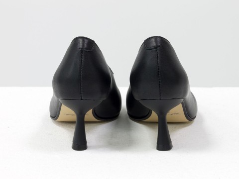 Дизайнерские туфли-перчатки на невысоком каблуке "рюмочка" из натуральной итальянской кожи черного цвета,  Т-2050-14