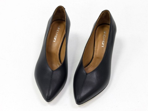 Дизайнерские туфли-перчатки на невысоком каблуке "рюмочка" из натуральной итальянской кожи черного цвета,  Т-2050-14