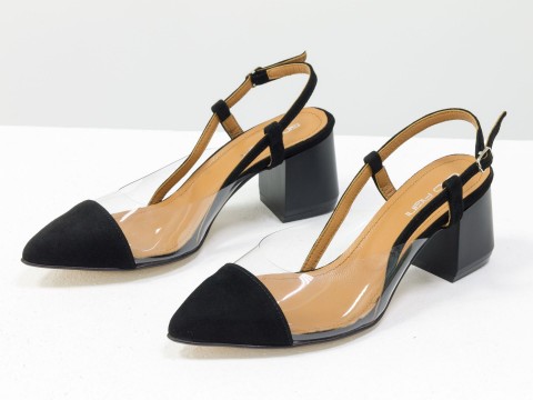 Черные женские туфли из натуральной итальянской замши и вставками из мягкого силикона