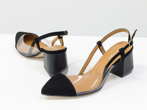 Черные женские туфли из натуральной итальянской замши и вставками из мягкого силикона