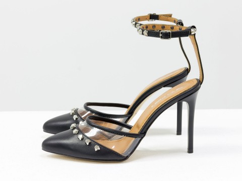 Дизайнерские туфли на шпильке из кожи черного цвета и вставками из мягкого силикона