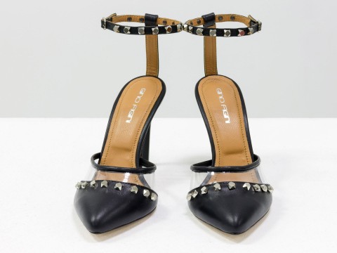 Дизайнерские туфли на шпильке из кожи черного цвета и вставками из мягкого силикона