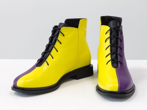 Дизайнерські черевики з натуральної шкіри фіолетово-жовтого кольору