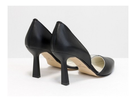 Туфли лодочки на шпильке из натуральной кожи черного цвета и вставками из силикона, Т-1928-06