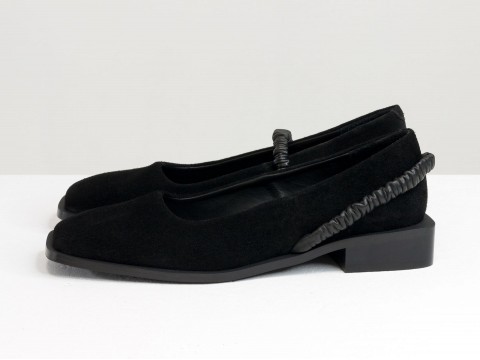 Женские черные туфли на низком ходу из натуральной замши, Т-2112-02